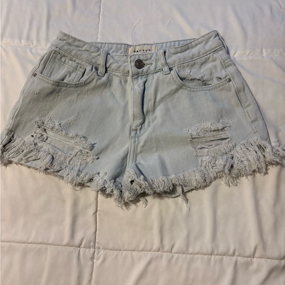 PacSun Faded Blue Frayed Denim Shorts